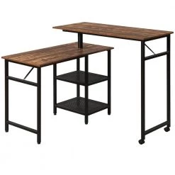 43.3 in. Industrial L-Shaped Brown Wood Free Rotating Corner Computer Desk for Home Office with Storage Shelf by Kahomvis