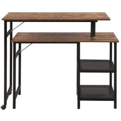 43.3 in. Industrial L-Shaped Brown Wood Free Rotating Corner Computer Desk for Home Office with Storage Shelf by Kahomvis -Kahomvis Sales Store brown kahomvis computer desks sl lkwf 4aad 77 1000