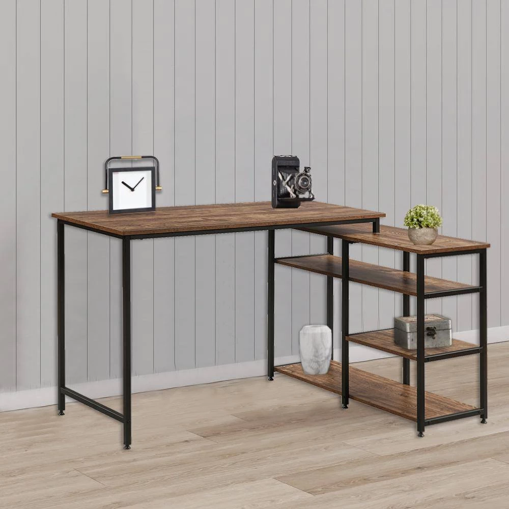 47.25 in. Industrial L-Shaped Brown Wood Corner Computer Desk for Home Office with Open Shelves by Kahomvis 9 47.25 in. Industrial L-Shaped Brown Wood Corner Computer Desk for Home Office with Open Shelves by Kahomvis - Image 9