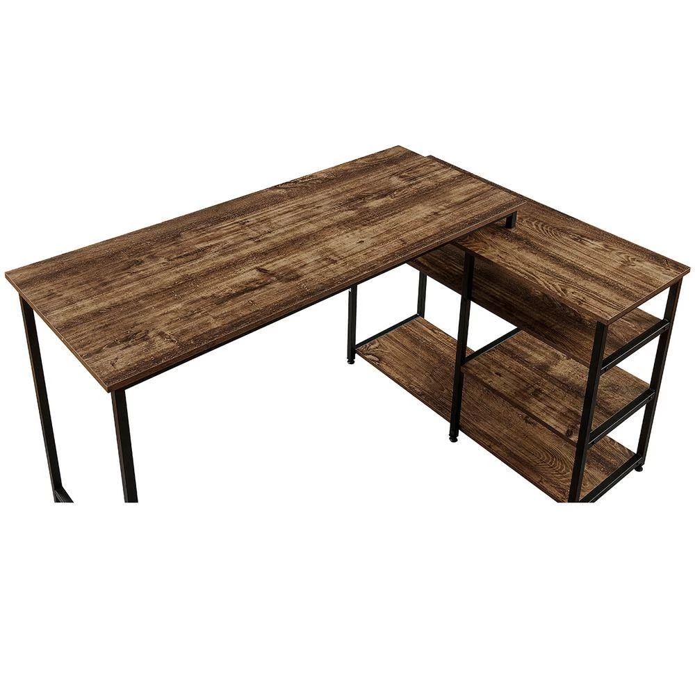 47.25 in. Industrial L-Shaped Brown Wood Corner Computer Desk for Home Office with Open Shelves by Kahomvis 7 47.25 in. Industrial L-Shaped Brown Wood Corner Computer Desk for Home Office with Open Shelves by Kahomvis - Image 7