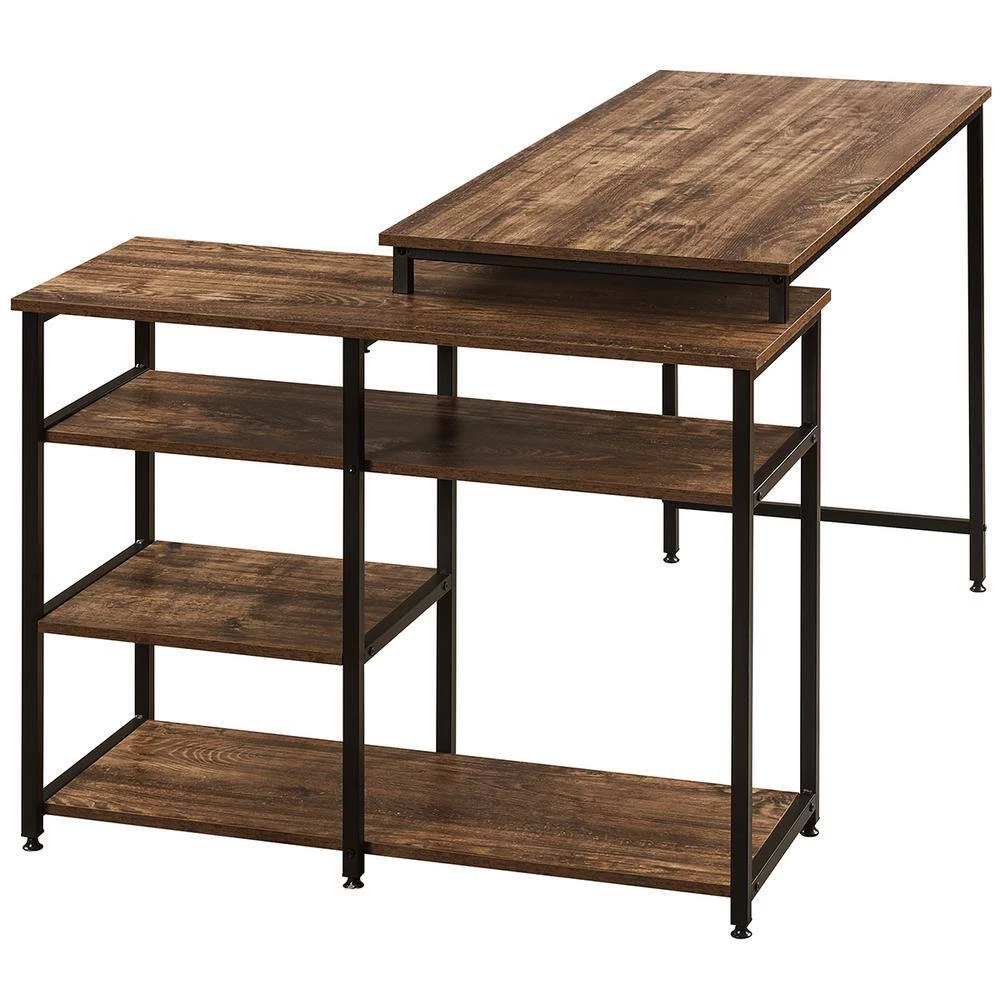 47.25 in. Industrial L-Shaped Brown Wood Corner Computer Desk for Home Office with Open Shelves by Kahomvis 3 47.25 in. Industrial L-Shaped Brown Wood Corner Computer Desk for Home Office with Open Shelves by Kahomvis - Image 3