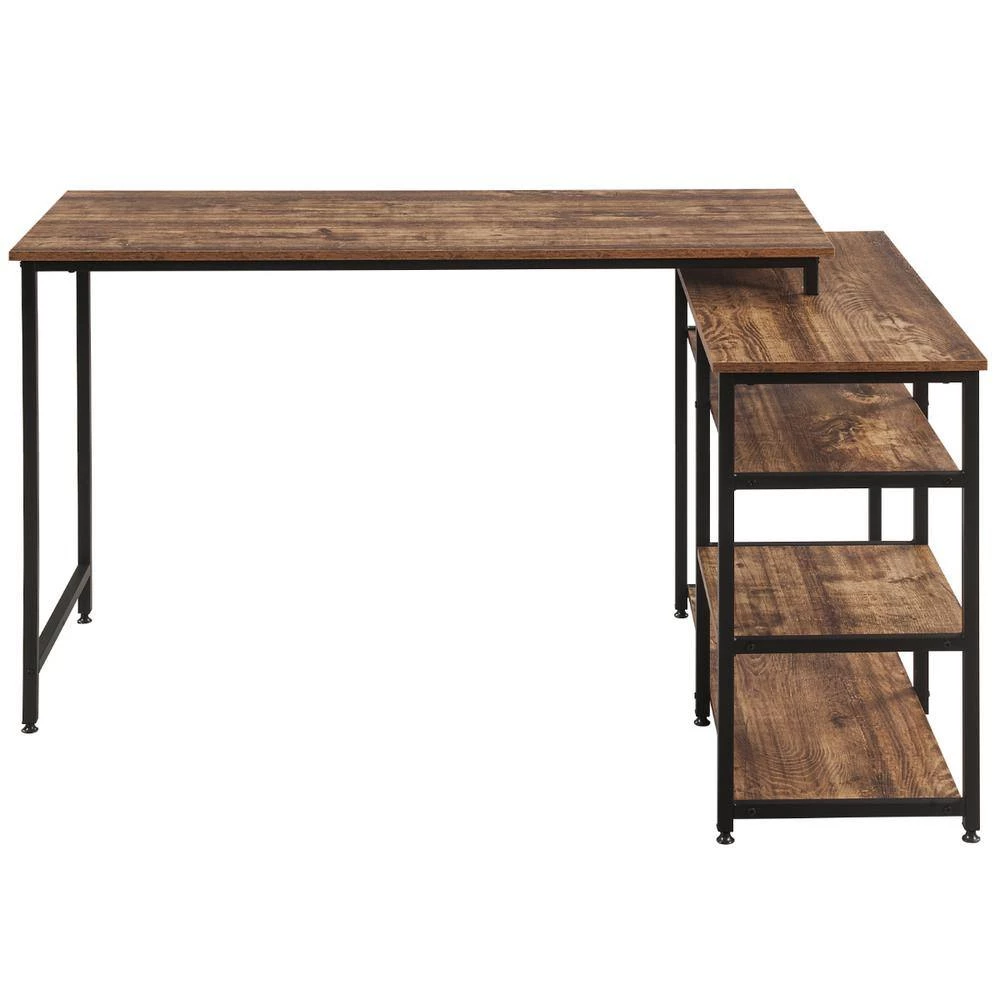 47.25 in. Industrial L-Shaped Brown Wood Corner Computer Desk for Home Office with Open Shelves by Kahomvis 2 47.25 in. Industrial L-Shaped Brown Wood Corner Computer Desk for Home Office with Open Shelves by Kahomvis - Image 2