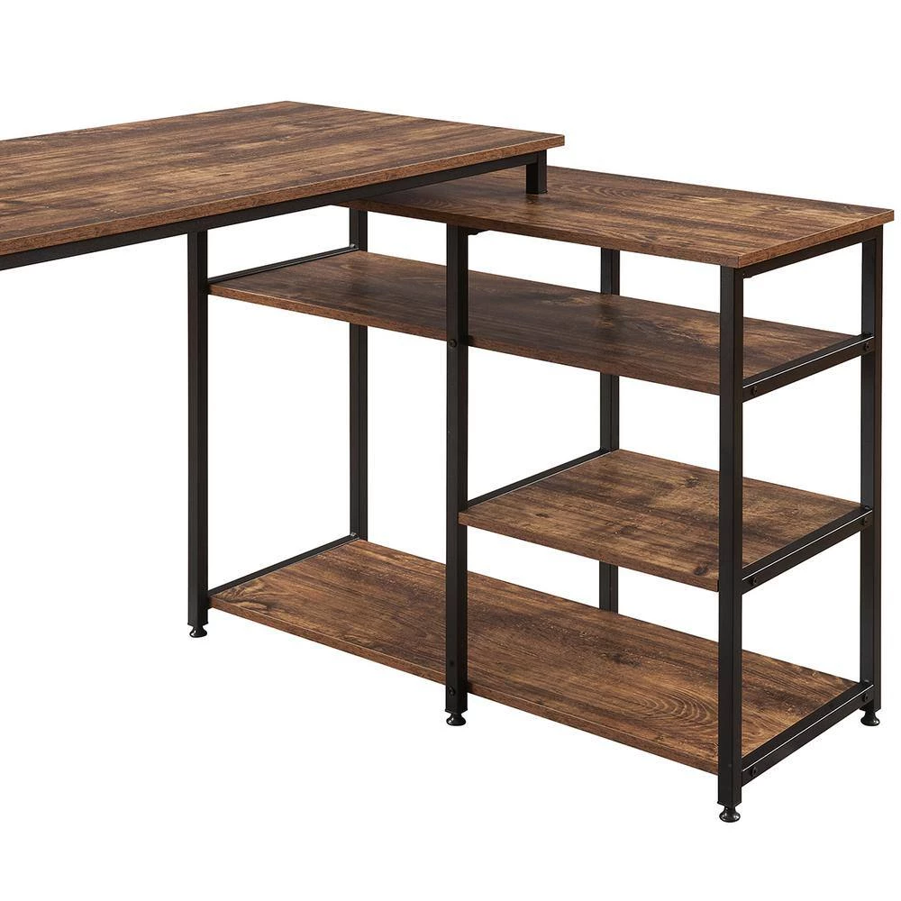 47.25 in. Industrial L-Shaped Brown Wood Corner Computer Desk for Home Office with Open Shelves by Kahomvis 8 47.25 in. Industrial L-Shaped Brown Wood Corner Computer Desk for Home Office with Open Shelves by Kahomvis - Image 8