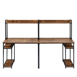 94.6 in. Rectangular Brown Wood Double Computer Desk with Storage Shelves and Steel Frame by Kahomvis 14 94.6 in. Rectangular Brown Wood Double Computer Desk with Storage Shelves and Steel Frame by Kahomvis -Kahomvis Sales Store brown kahomvis computer desks sl lkwt 1aat 4f 1000
