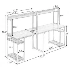 94.6 in. Rectangular Brown Wood Double Computer Desk with Storage Shelves and Steel Frame by Kahomvis 13 94.6 in. Rectangular Brown Wood Double Computer Desk with Storage Shelves and Steel Frame by Kahomvis -Kahomvis Sales Store brown kahomvis computer desks sl lkwt 1aat c3 1000