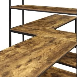 90.5 in. Rectangular Brown Wood Double Computer Desk for Home Office with Storage Shelves by Kahomvis -Kahomvis Sales Store brown kahomvis computer desks sl lkwt 2aat 44 1000