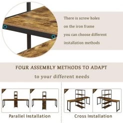90.5 in. Rectangular Brown Wood Double Computer Desk for Home Office with Storage Shelves by Kahomvis -Kahomvis Sales Store brown kahomvis computer desks sl lkwt 2aat 4f 1000