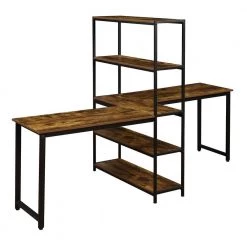 90.5 in. Rectangular Brown Wood Double Computer Desk for Home Office with Storage Shelves by Kahomvis