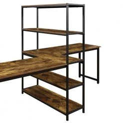 90.5 in. Rectangular Brown Wood Double Computer Desk for Home Office with Storage Shelves by Kahomvis -Kahomvis Sales Store brown kahomvis computer desks sl lkwt 2aat 77 1000