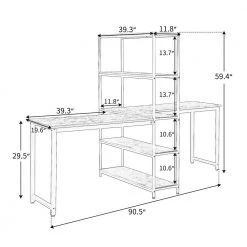 90.5 in. Rectangular Brown Wood Double Computer Desk for Home Office with Storage Shelves by Kahomvis -Kahomvis Sales Store brown kahomvis computer desks sl lkwt 2aat c3 1000
