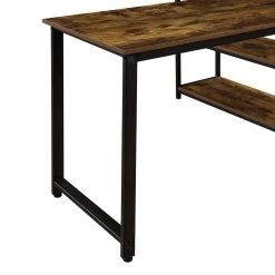 90.5 in. Rectangular Brown Wood Double Computer Desk for Home Office with Storage Shelves by Kahomvis -Kahomvis Sales Store brown kahomvis computer desks sl lkwt 2aat fa 1000