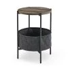 18 in. Brown Modern Round Wood End Table with Grey Cloth Bag Storage Basket by Kahomvis