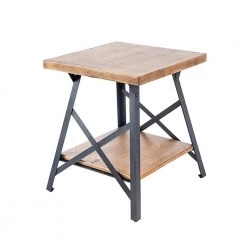 21.7 in. Brown Standard Square Pine Wood End Table with Powder-coated Metal Base by Kahomvis