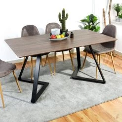 63 in. Rectangle Brown Wood Top with Metal Frame (Seats 4) by Kahomvis -Kahomvis Sales Store brown kahomvis kitchen dining tables gp lkw9 0079 31 1000