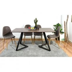 63 in. Rectangle Brown Wood Top with Metal Frame (Seats 4) by Kahomvis -Kahomvis Sales Store brown kahomvis kitchen dining tables gp lkw9 0079 44 1000