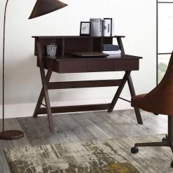 43.25 in. Rectangular Brown Wooden 3 Drawer Writing Desk by Kahomvis -Kahomvis Sales Store brown kahomvis writing desks tech lkrt 00wn 31 1000