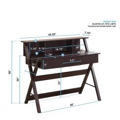 43.25 in. Rectangular Brown Wooden 3 Drawer Writing Desk by Kahomvis -Kahomvis Sales Store brown kahomvis writing desks tech lkrt 00wn c3 1000
