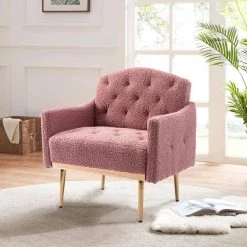Brush Pink Teddy Fabric Tufted Back Leisure Single Sofa Arm Chair (Set of 1) by Kahomvis -Kahomvis Sales Store brush pink kahomvis accent chairs cm lkw3 7939 31 1000