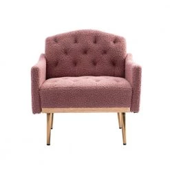 Brush Pink Teddy Fabric Tufted Back Leisure Single Sofa Arm Chair (Set of 1) by Kahomvis