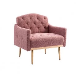 Brush Pink Teddy Fabric Tufted Back Leisure Single Sofa Arm Chair (Set of 1) by Kahomvis -Kahomvis Sales Store brush pink kahomvis accent chairs cm lkw3 7939 c3 1000