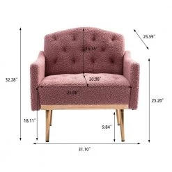 Brush Pink Teddy Fabric Tufted Back Leisure Single Sofa Arm Chair (Set of 1) by Kahomvis -Kahomvis Sales Store brush pink kahomvis accent chairs cm lkw3 7939 fa 1000