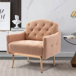 Camel Teddy Fabric Tufted Back Leisure Single Sofa Arm Chair (Set of 1) by Kahomvis -Kahomvis Sales Store camel kahomvis accent chairs cm lkw3 7935 31 1000