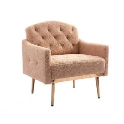 Camel Teddy Fabric Tufted Back Leisure Single Sofa Arm Chair (Set of 1) by Kahomvis -Kahomvis Sales Store camel kahomvis accent chairs cm lkw3 7935 c3 1000