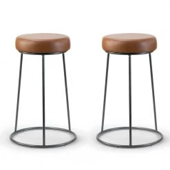 Set of 2 Amie Brown Backless Counter Stool with Gunmetal Grey Frame by Glamour Home