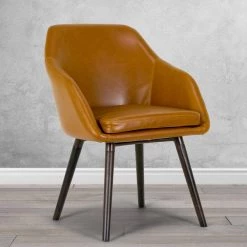 Adaya Cappuccino Brown Faux Leather Arm Chair with Beech Legs (Set of 2) by Glamour Home -Kahomvis Sales Store caramel brown glamour home dining chairs ghdc 1191 31 1000