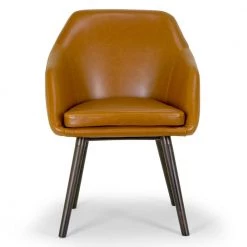 Adaya Cappuccino Brown Faux Leather Arm Chair with Beech Legs (Set of 2) by Glamour Home -Kahomvis Sales Store caramel brown glamour home dining chairs ghdc 1191 4f 1000