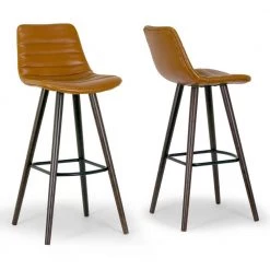 29 in. Alden Caramel Brown Bar Stool with Beech Legs (Set of 2) by Glamour Home