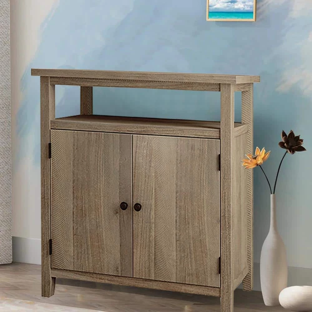 31.8 in. Natural Acacia Solid Wood Console Table, Rough Sawn Wood Storage Cabinet with Doors by Kahomvis 6 31.8 in. Natural Acacia Solid Wood Console Table, Rough Sawn Wood Storage Cabinet with Doors by Kahomvis - Image 6