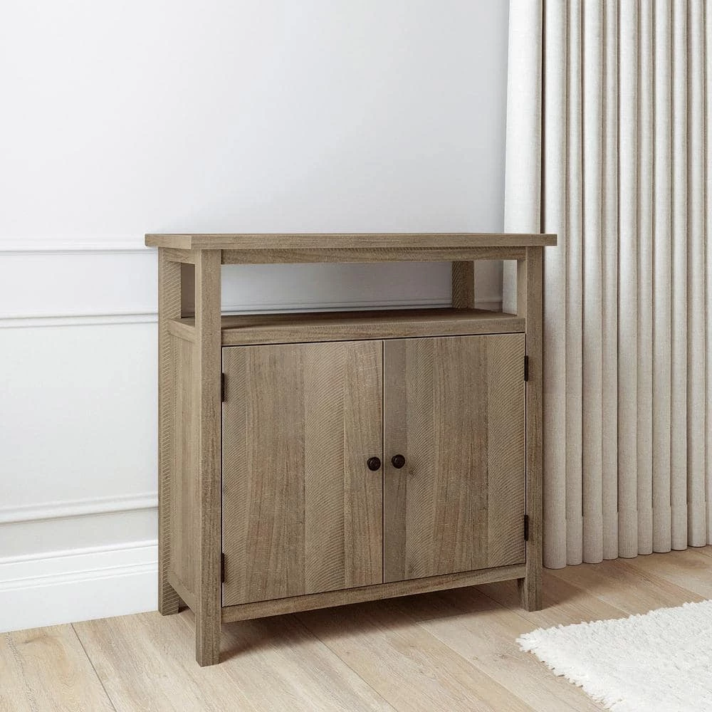 31.8 in. Natural Acacia Solid Wood Console Table, Rough Sawn Wood Storage Cabinet with Doors by Kahomvis 2 31.8 in. Natural Acacia Solid Wood Console Table, Rough Sawn Wood Storage Cabinet with Doors by Kahomvis - Image 2