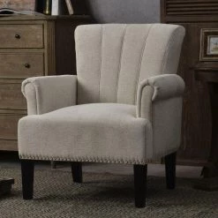 Cream Accent Rivet Tufted Polyester Armchair by Kahomvis -Kahomvis Sales Store cream kahomvis accent chairs bb lkpp2 0caa 31 1000