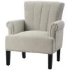 Cream Accent Rivet Tufted Polyester Armchair by Kahomvis