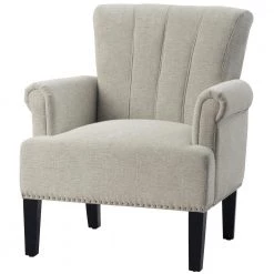 Cream Accent Rivet Tufted Polyester Armchair by Kahomvis