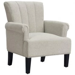 Cream Accent Rivet Tufted Polyester Armchair by Kahomvis -Kahomvis Sales Store cream kahomvis accent chairs bb lkpp2 0caa c3 1000