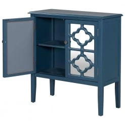 Dark Blue Wood Buffet Sideboard Storage Cabinet with Adjustable Shelves and Glass Mirrored Doors by Kahomvis -Kahomvis Sales Store dark blue kahomvis sideboards buffet tables u lkwf2 28aav 4f 1000