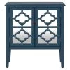 Dark Blue Wood Buffet Sideboard Storage Cabinet with Adjustable Shelves and Glass Mirrored Doors by Kahomvis