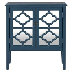 Dark Blue Wood Buffet Sideboard Storage Cabinet with Adjustable Shelves and Glass Mirrored Doors by Kahomvis