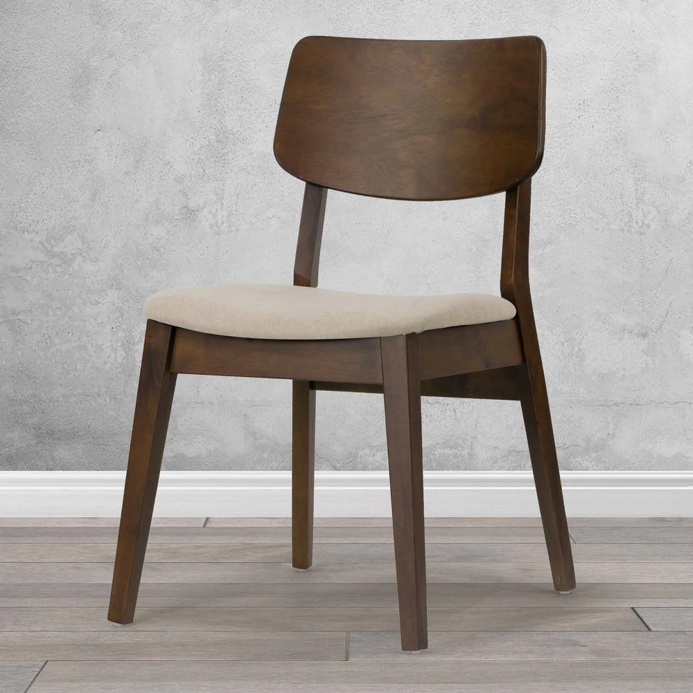 Astin Dark Brown Wood Chair with Beige Fabric Seat (Set of 2) by Glamour Home 8 Astin Dark Brown Wood Chair with Beige Fabric Seat (Set of 2) by Glamour Home - Image 8