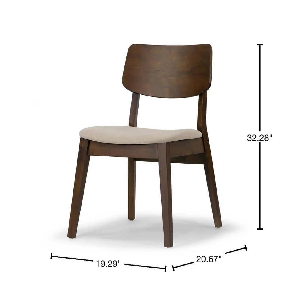 Astin Dark Brown Wood Chair with Beige Fabric Seat (Set of 2) by Glamour Home 3 Astin Dark Brown Wood Chair with Beige Fabric Seat (Set of 2) by Glamour Home - Image 3