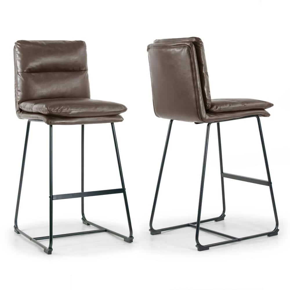 Aulani Brown Upholstered Metal Frame 30 in. Bar Stool with Puffy Cushions (Set of 2) by Glamour Home 1 Aulani Brown Upholstered Metal Frame 30 in. Bar Stool with Puffy Cushions (Set of 2) by Glamour Home