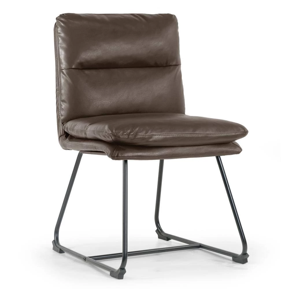 Set of 2 Aulani Brown Upholstered Metal Frame Dining Chair with Puffy Cushions by Glamour Home 4 Set of 2 Aulani Brown Upholstered Metal Frame Dining Chair with Puffy Cushions by Glamour Home - Image 4