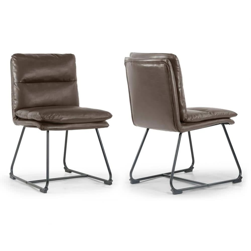Set of 2 Aulani Brown Upholstered Metal Frame Dining Chair with Puffy Cushions by Glamour Home 1 Set of 2 Aulani Brown Upholstered Metal Frame Dining Chair with Puffy Cushions by Glamour Home