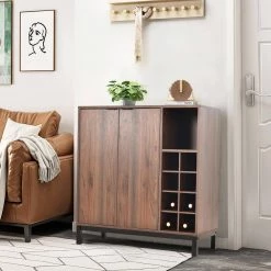 Dark Brown Kitchen Buffet Sideboard with Removable Wine Racks and Cabinets, Wood Storage Console for Dining Room by Kahomvis -Kahomvis Sales Store dark brown kahomvis sideboards buffet tables kk lkwf 8aad 31 1000