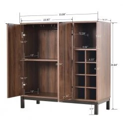 Dark Brown Kitchen Buffet Sideboard with Removable Wine Racks and Cabinets, Wood Storage Console for Dining Room by Kahomvis -Kahomvis Sales Store dark brown kahomvis sideboards buffet tables kk lkwf 8aad 76 1000