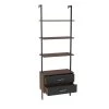 71.25 in. Dark Gray Wood 4-Shelf Ladder Bookcase with Metal Frame, Open Back and 2 Drawers by Kahomvis