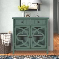 35.4 in. Dark Green Vintage Acacia Wood Accent Buffet Sideboard Storage Cabinet with Adjustable Shelf and 2 Glass Doors by Kahomvis -Kahomvis Sales Store dark green kahomvis accent cabinets u lkwf2 34aad 31 1000