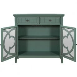 35.4 in. Dark Green Vintage Acacia Wood Accent Buffet Sideboard Storage Cabinet with Adjustable Shelf and 2 Glass Doors by Kahomvis -Kahomvis Sales Store dark green kahomvis accent cabinets u lkwf2 34aad 77 1000